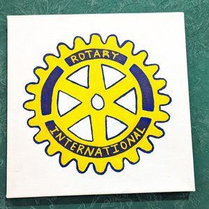 Handpainted Rotary International Wheel Canvas Wall Art 10" Square